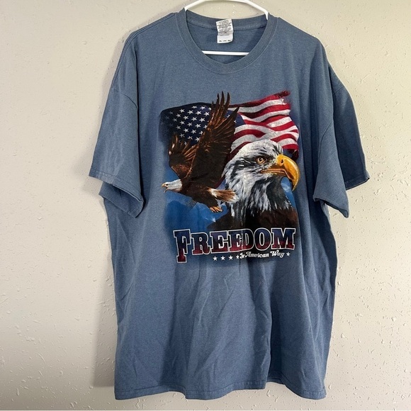 🦋 Gildan Freedom Eagle USA America Patriotic 4th of July Short Sleeve T-Shirt - Picture 1 of 7